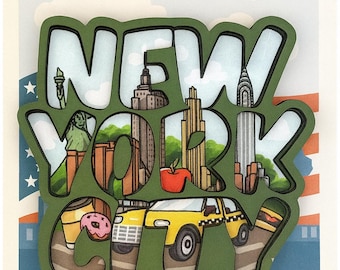 New York City Collage 3D Wooden Souvenir Magnet Featuring Iconic Landmarks Customizable & Sustainable Material Perfect NYC Gift