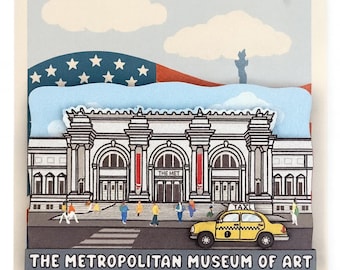 The Met Museum - 3D Wooden Souvenir Magnet Custom New York City Design Iconic Facade & NYC Taxi Eco-friendly Sustainable Wood Gift