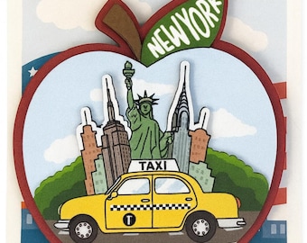 New York Collage - 3D Wooden Souvenir Magnet Featuring Empire State Building & NYC Icons Customizable Eco-friendly Gift