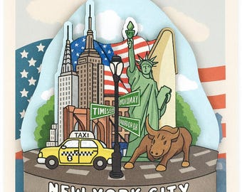 NYC Collage Magnet: 3D Wooden New York City Souvenir