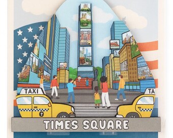 Times Square 3D Wooden Souvenir Magnet - Custom New York City Design with Iconic Steps & NYC Landmarks - Eco-Friendly Wood