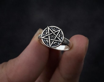 Pentagramm Ring Sterling Silber, oxidierter gotischer okkulter Schmuck