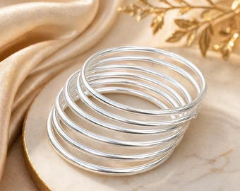 925 Sterling Silver Stackable Bangles, Minimalist Thin Bangle Bracelet Set