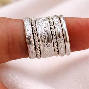 Handmade Sterling Silver Stacking Ring Set: Boho Textured Bands