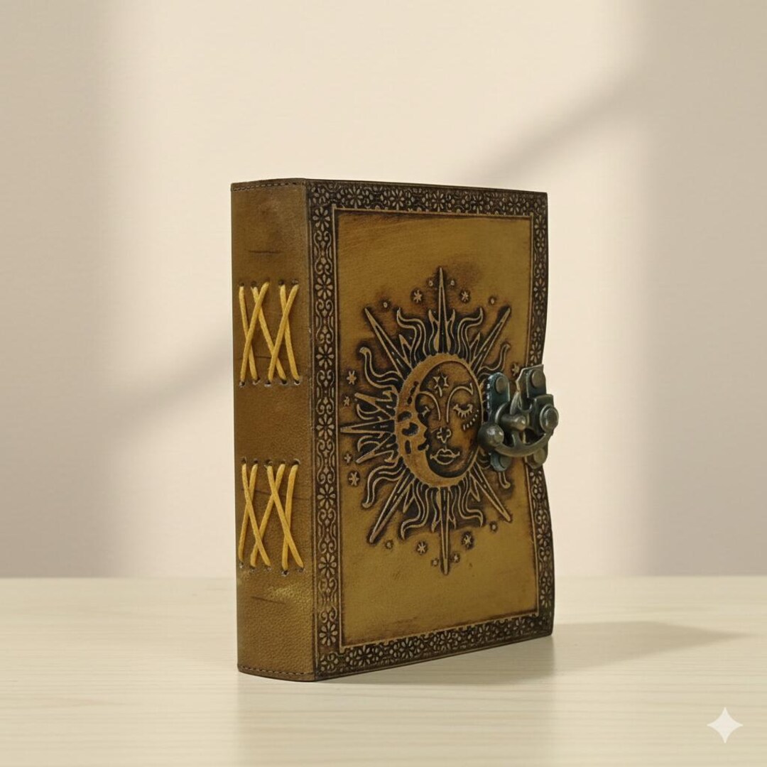 Handmade Leather Journal, Sun & Moon Embossed, Vintage Clasp Diary - Etsy