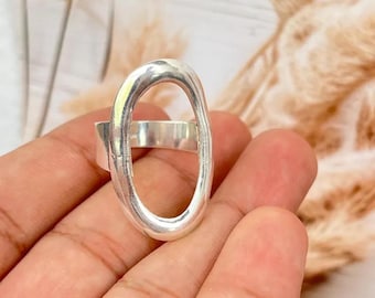 Sculptural Oval Sterling Silver Ring | Handmade Minimalist Jewelry