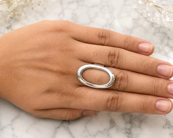 Oval offener Ring aus Sterlingsilber, moderne minimalistische Statement-Band, Boho Schmuck