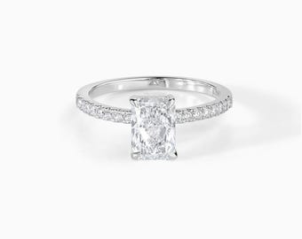 Radiant Cut Moissanite Engagement Ring, Sterling Silver Band, 1.5ct Center Stone