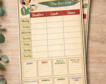 Retro Meal PlannerWeekly Daily Meal Planner Grocery List