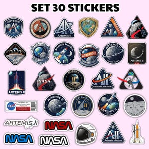 Set 30 Pcs Artemis II 2026 Nasa Sticker, Artemis Rocket 2026 Sticker, Space Lover Gifts, Send Your Name To Space Sticker, Waterproof Vinyl