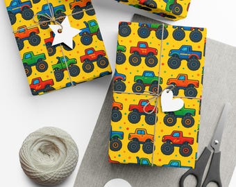 Monster Truck Gift Wrap: Vibrant Kids Birthday Party Wrapping Paper