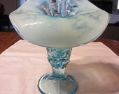 Fenton Blue Opalescent Hanging Grape Jack in Pulpit Vase, c. 1990