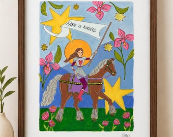 Origineel acrylschilderij Paard krijger prinses Folkart "Hope is kindled"
