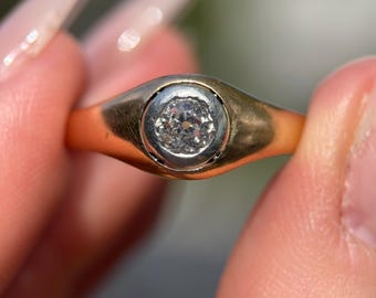 Anillo antiguo gitano con diamante tallado en mina • talla 10.75