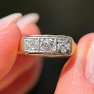 Antique Victorian Diamond Ring • Old Mine Cut Diamond Gypsy Ring • Three Diamond Ring • size 7.5