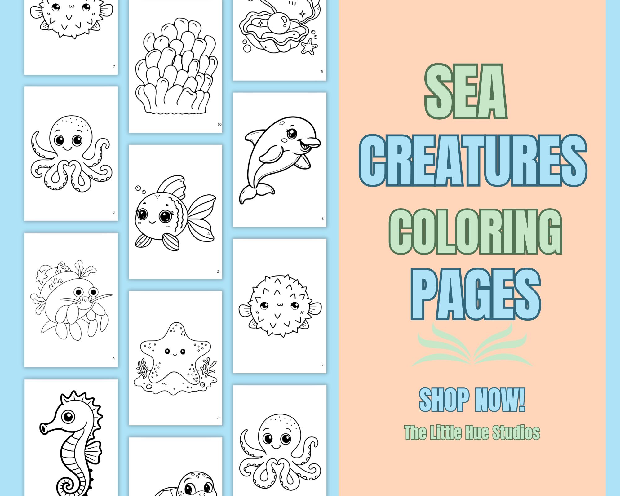 Sea Creatures Coloring Pages | 10 Ocean Animal Printables for Kids - Etsy