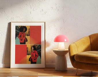 1960s Women Wall Art Print, Retro Fashion Digital Download, Burnt Orange Printable Art, Feminine Colorful Apartment Decor