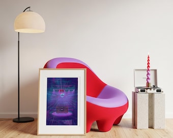 1980s Glitch Art Poster, Retro Boombox and Disco Ball Print, Surreal Digital Dancefloor Art, Nightclub Party Wall Decor