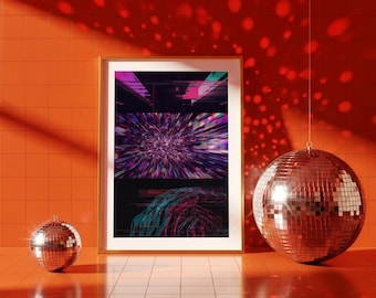 Cyberpunk Glitch Art Print, Retro Futuristic 1980s Sci-Fi Poster, Abstract Dystopian Wall Art, Purple Vaporwave Digital Download