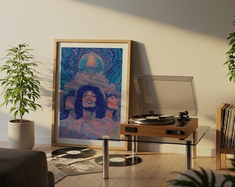 1970s Psychedelic Band Poster, Retro Hippie Wall Art, Groovy Colorful Waves Print, Vintage Music Room Decor, Trippy Art Download