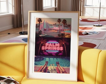 Palm Springs Poster, Retro Neon Sign Art, Mid-Century Modern (Digital Download)