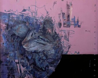 Pintura acrílica de gato durmiendo