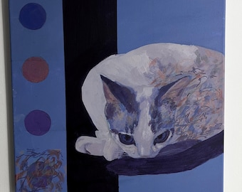 Dipinto del gatto a riposo "Mochi"