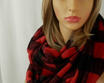 Buffalo Check Plaid Infinity Scarf: Red and Black Cuddle Fabric