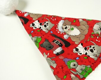 Dog Lover Santa Hat for Adults: Red Cotton with White Faux Fur Trim