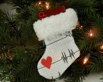 EKG Heartbeat Mini Christmas Stocking: Healthcare Gift Card Holder