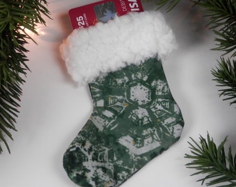 Green Batik Mini Christmas Stocking: Sherpa Brim Gift Card Holder