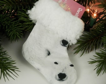 Polar Bear Mini Christmas Stocking: Sherpa Brim Gift Card Holder