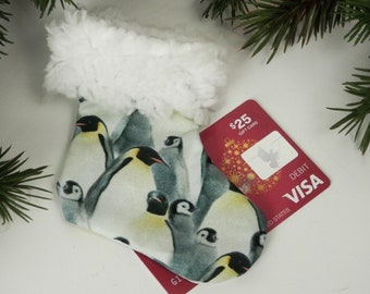Penguin Mini Christmas Stocking: Sherpa Fleece Gift Card Holder