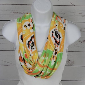 Abstract Jersey Knit Infinity Scarf: Neon Yellow Lime Handmade, Single Loop