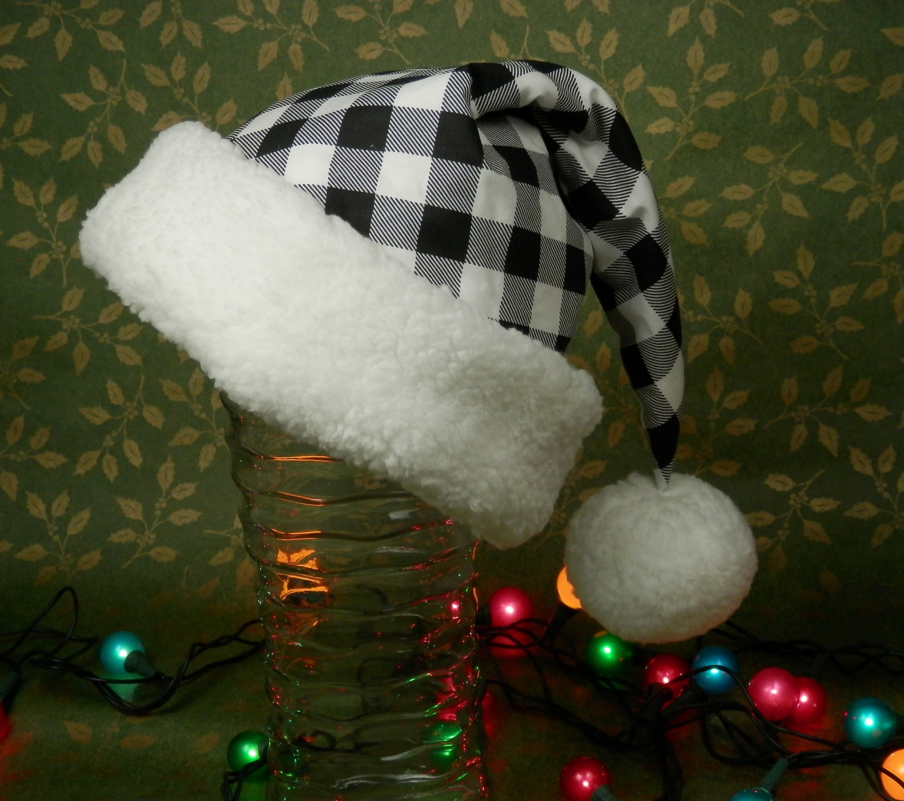Black and White Buffalo Check Santa Hat 