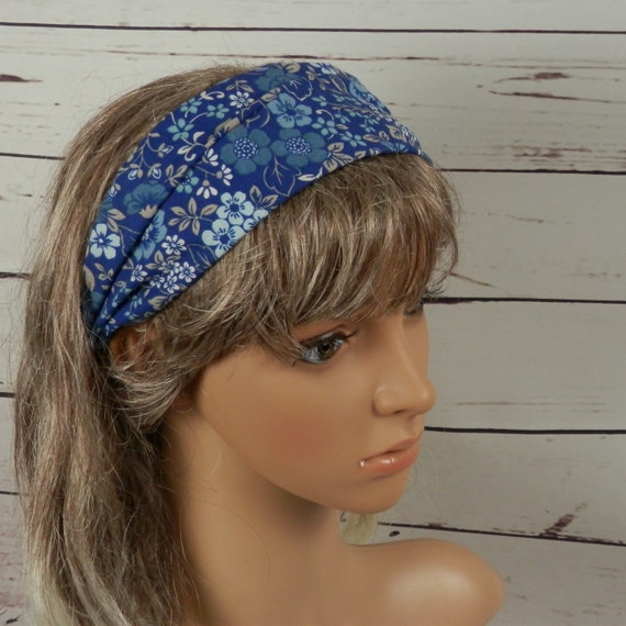 Denim Blue Floral Headband: Retro Hippie Bandanna Style - Etsy display picture 2