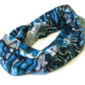 Jersey Knit Hair Wrap Headband Gaiter Turquoise Blue Gray Absrtact Stripes Winter Fashion for Guys and Gals image 1