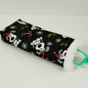 Eye Glasses Case for Dog Lovers, Christmas Theme Dogs, Candy Canes, Black Soft Sided Eye Glasses Case, Thick White Sherpa Fleece Lining