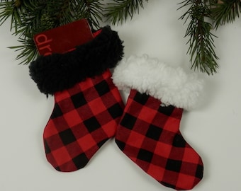 Buffalo Check Mini Christmas Stocking: Sherpa Fleece Gift Card Holder