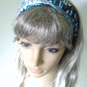 Jersey Knit Hair Wrap Headband Gaiter Turquoise Blue Gray Absrtact Stripes Winter Fashion for Guys and Gals image 4