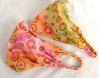 Batik Cotton Headband: Rainbow Sherbet Colors, Hippie Vibe