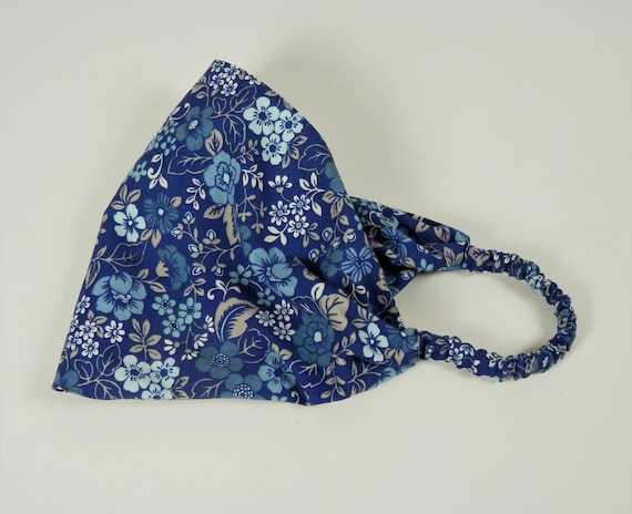 Denim Blue Floral Headband: Retro Hippie Bandanna Style - Etsy display picture 3
