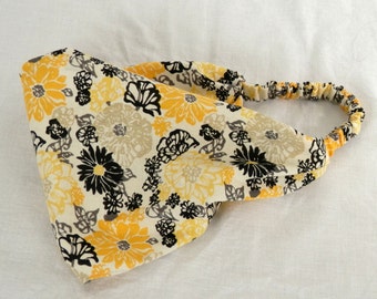 Cotton Headband in Modern Floral Daisy in Yellow Gold, Black and Tan Hair Fashion Handmade by Thimbledoodle