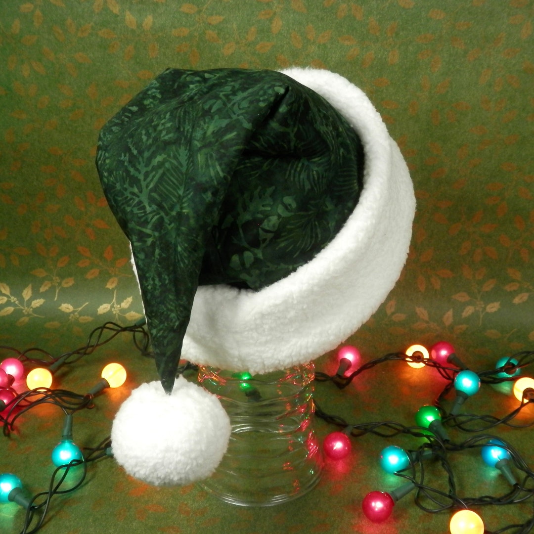 Green Batik Santa Hat Christmas Pine Cone and Branch Design - Etsy