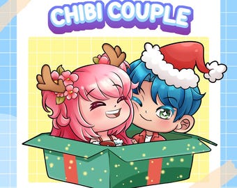 Custom Couple Chibi Anime Art Christmas, Personalized Chibi Characters & Fanart, Unique Chibi Logo Commission for PFP, Stream, Twitch