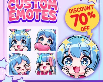 Custom Twitch Emotes - Perfect for Streamers & Gamers, Badges, Twitch, Facebook, Discord, Youtube, Cute Chibi Anime Style
