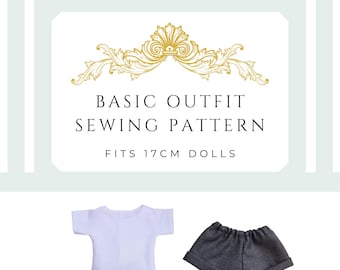 Conjunto de camisa e shorts para bonecas, molde de costura digital | Serve para bonecas de pelúcia de vinil com rosto de 17 cm