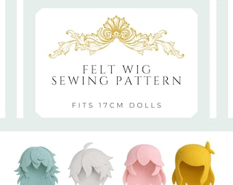 Perruque en feutre - Patron de couture et de construction DIY | Convient aux poupées en peluche avec un visage en vinyle de 17 cm | Téléchargement numérique
