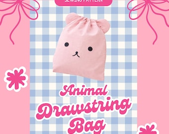 Drawstring Bag Animals Sewing Pattern | Makes 12"x11" Tote | Beginner Friendly