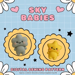 Sky Babies mini pluche naaipatroon | 7 cm / 2,6 in pluche sleutelhanger | Geschikt voor beginners | Digitale download